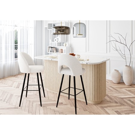 Lot de 2 tabourets de bar KYLE tissu bouclette blanc piètement métal noir