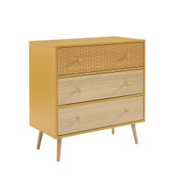Commode CAPUCINE ocre et effet chêne 3 tiroirs 78cm