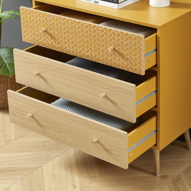 Commode CAPUCINE ocre et effet chêne 3 tiroirs 78cm