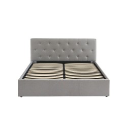 Lit coffre BAHIA tissu gris 140x190 sommier inclus