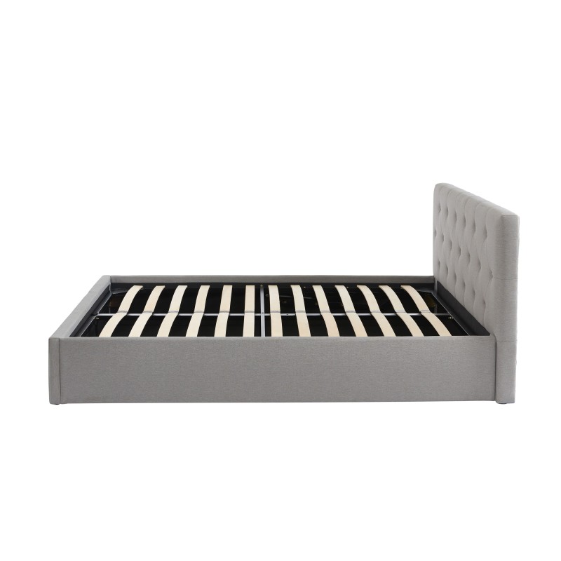 Lit coffre BAHIA tissu gris 140x190 sommier inclus