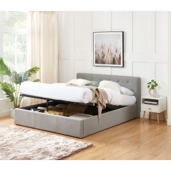 Lit coffre BAHIA tissu gris 140x190 sommier inclus