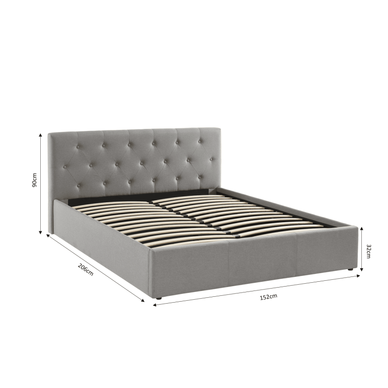 Lit coffre BAHIA tissu gris 140x190 sommier inclus