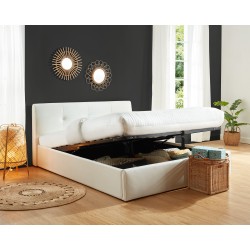 Lit coffre SEGURO simili blanc coffre matelas 160x200
