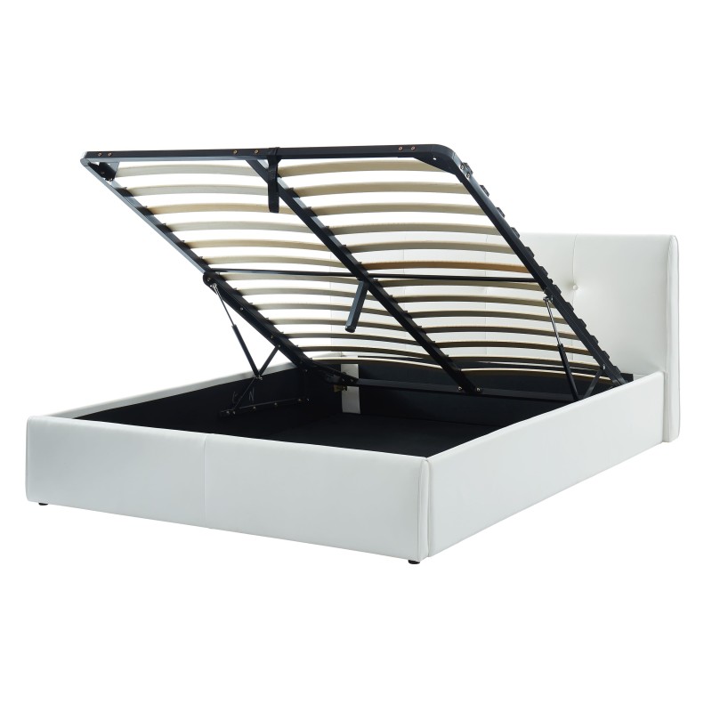 Lit coffre SEGURO simili blanc coffre matelas 160x200