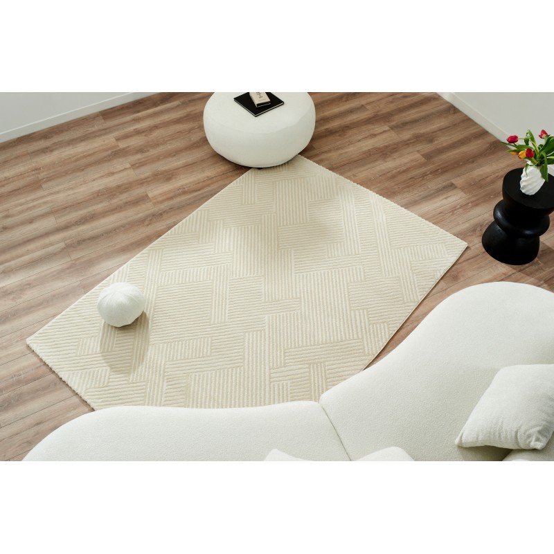 Tapis Olga crème motif linéaire 80x300 cm