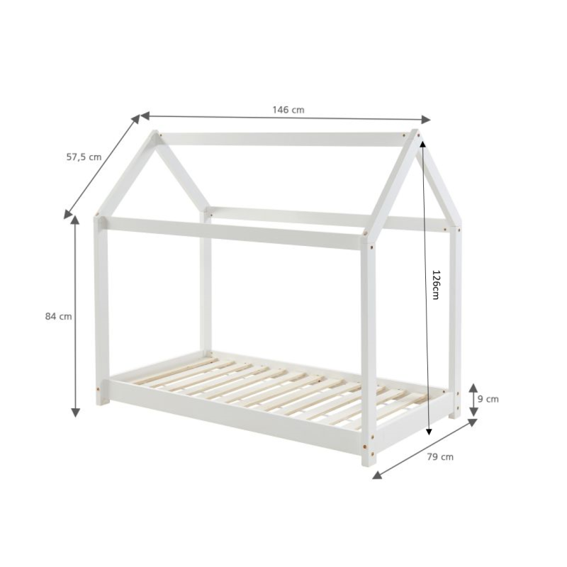 Lit enfant cabane TINYpin blanc70x140 sommier inclus