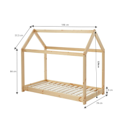 Lit enfant cabane TINYpin naturel70x140 sommier inclus