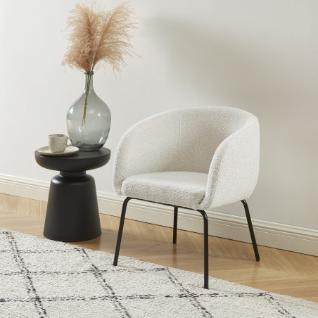 Fauteuil BELEM en tissu bouclette blanc