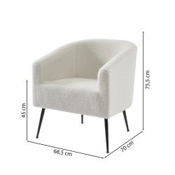 Fauteuil TOMMY en tissu bouclette blanc