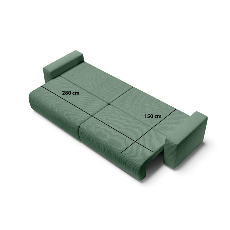 Canapé droit XL LEA convertible velours côtelé vert 5 places