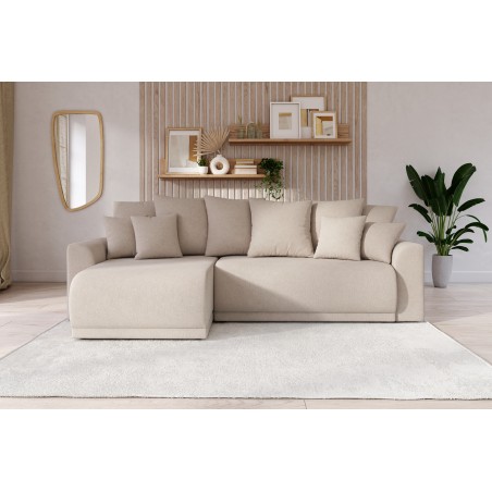 Canapé angle NOVA convertible tissu beige 4 places