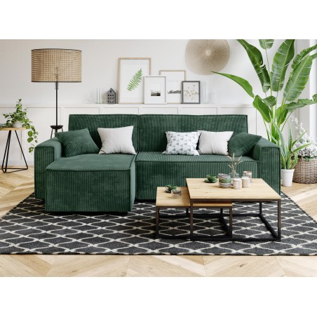 Canapé d'angle MIRA convertible et réversible velours côtelé vert