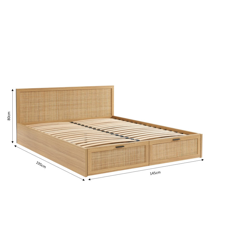 Lit à tiroirs AMANA cannage rotin 140x190 sommier inclus