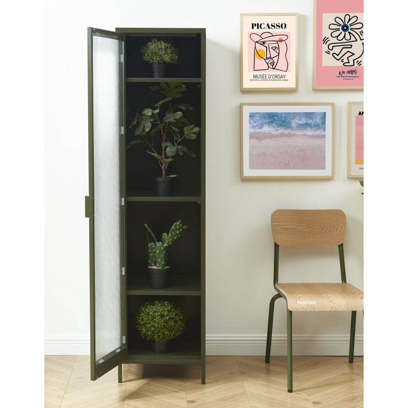 Vestiaire PANTONE vert olive foncé porte en verre cannelé