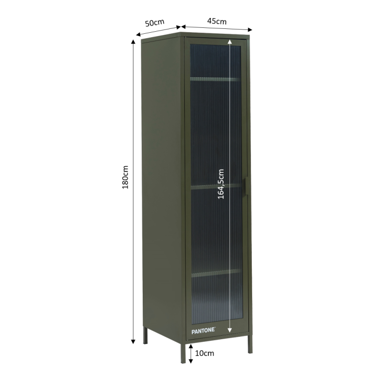 Vestiaire PANTONE vert olive foncé porte en verre cannelé