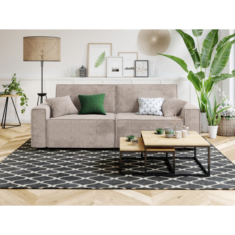 Canapé droit MIRA convertible velours côtelé grège 3 places