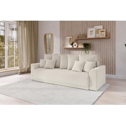 Canapé droit NOVAconvertiblevelours cotêlé beige 3 places