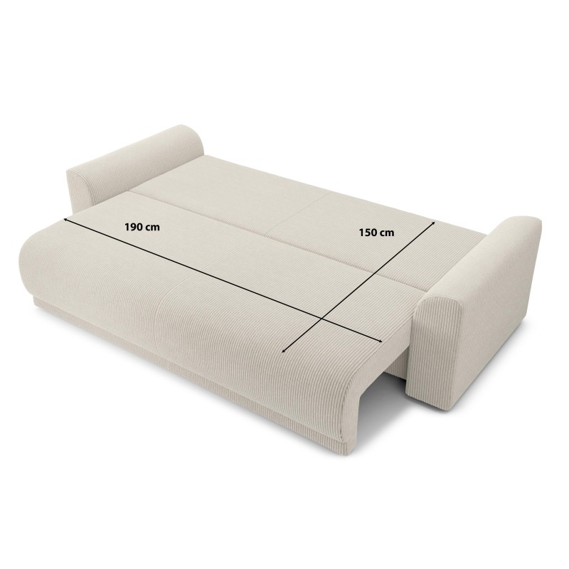 Canapé droit NOVAconvertiblevelours cotêlé beige 3 places