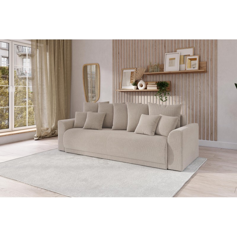 Canapé droit NOVAconvertiblevelours cotêlé grège 3 places