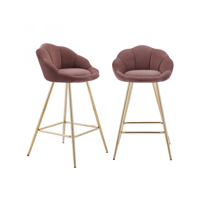 Lot de 2 tabourets CORAIL en velours rose avec pieds dorés
