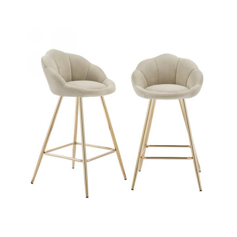 Lot de 2 tabourets CORAIL en velours beige avec pieds dorés