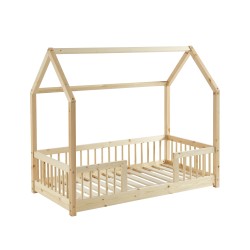 Lit cabane avec barrières TINY pin massif 70x140 sommier inclus