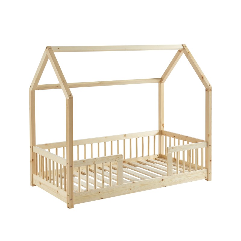 Lit cabane avec barrières TINY pin massif 70x140 sommier inclus