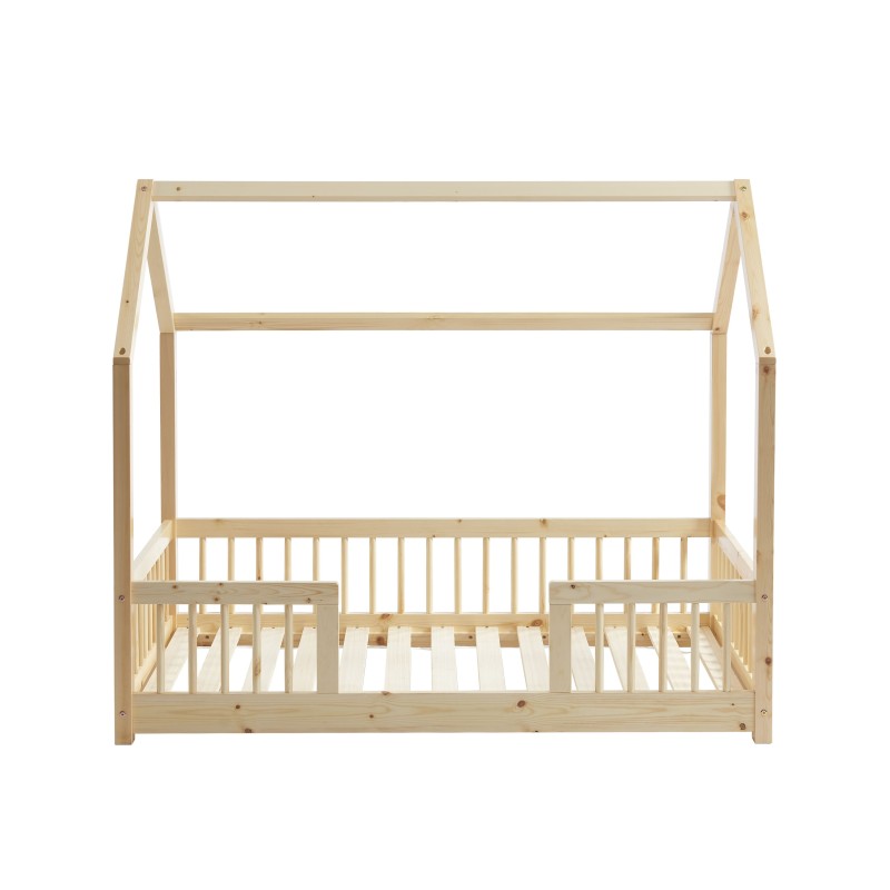 Lit cabane avec barrières TINY pin massif 70x140 sommier inclus