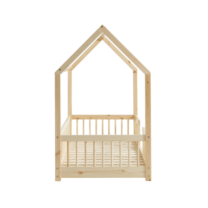 Lit cabane avec barrières TINY pin massif 70x140 sommier inclus