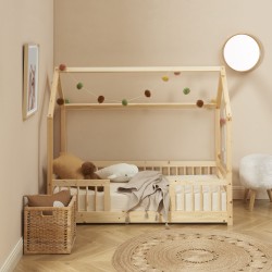 Lit cabane avec barrières TINY pin massif 70x140 sommier inclus