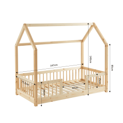 Lit cabane avec barrières TINY pin massif 70x140 sommier inclus