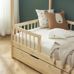 Lit cabane avec barrières TINY pin massif 90x190 sommier + tiroir inclus