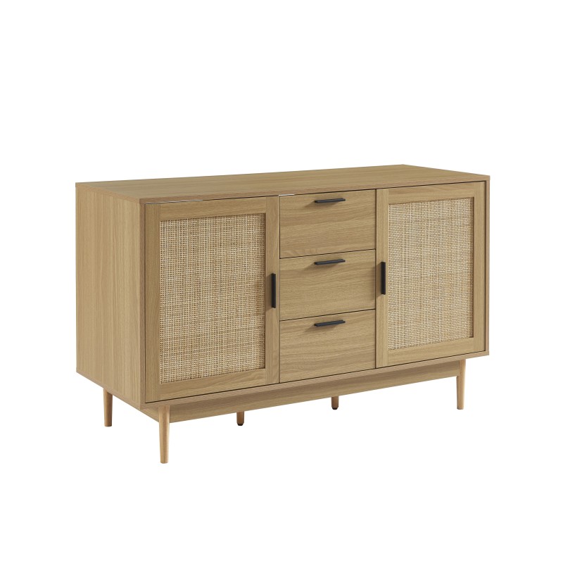 Meuble sous lavabo AMANA effet chêne et cannage rotin 130cm