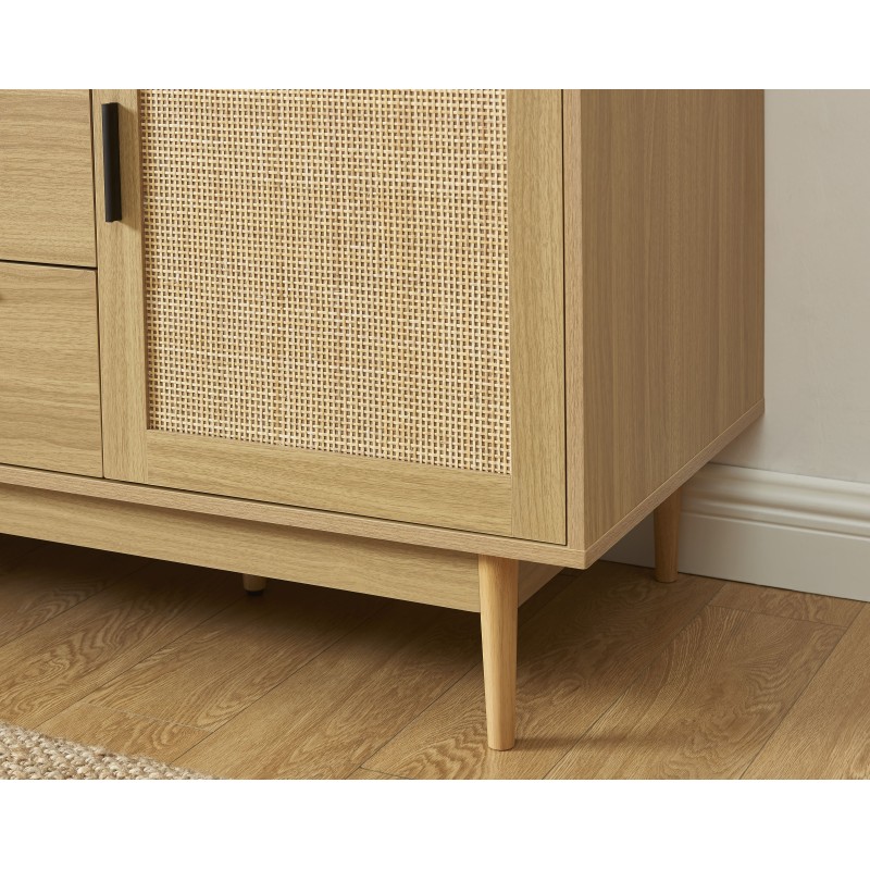 Meuble sous lavabo AMANA effet chêne et cannage rotin 130cm