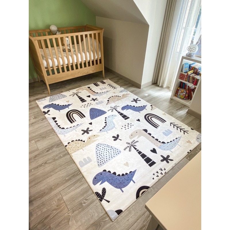 Tapis NOE bleu motif dinosaures 80x150 cm