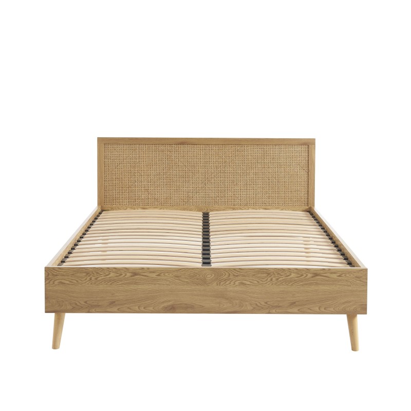 Lit double INES cannage rotin 140x190 sommier inclus