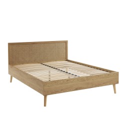 Lit double INES cannage rotin 140x190 sommier inclus