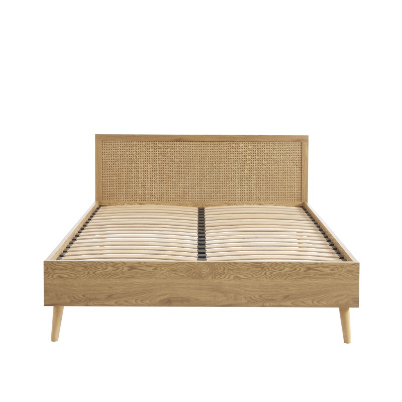 Lit double INES cannage rotin 140x190 sommier inclus