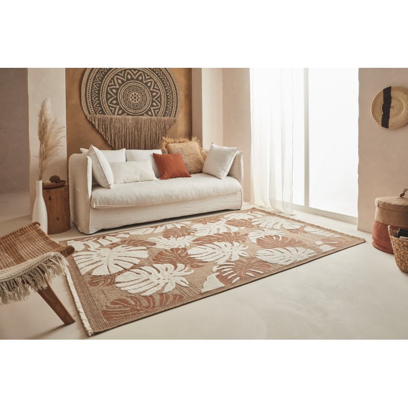 Tapis MOOREA terracotta et blanc aspect jute 120x170cm