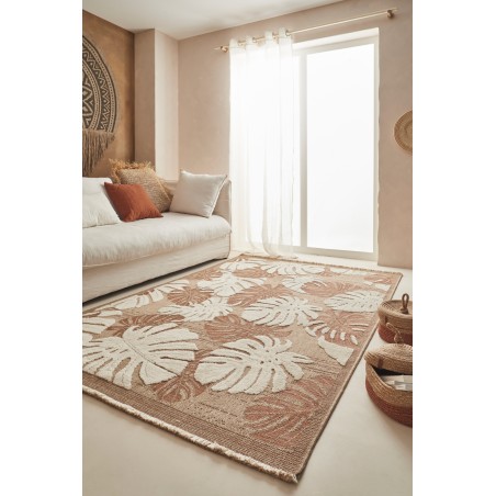 Tapis MOOREA terracotta et blanc aspect jute 120x170cm