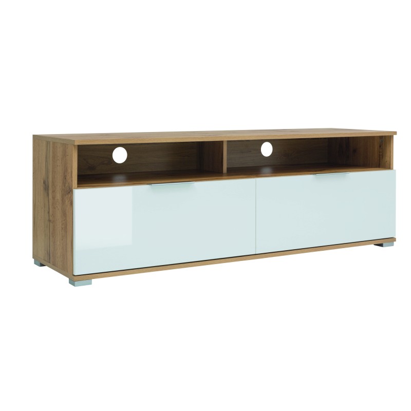 Meuble TV ZELE laqué blanc et effet chêne 135cm