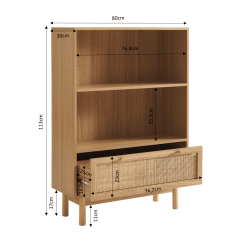 Bibliothèque HELENA effet chêne et cannage rotin 80cm