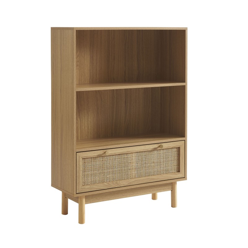 Bibliothèque HELENA effet chêne et cannage rotin 80cm
