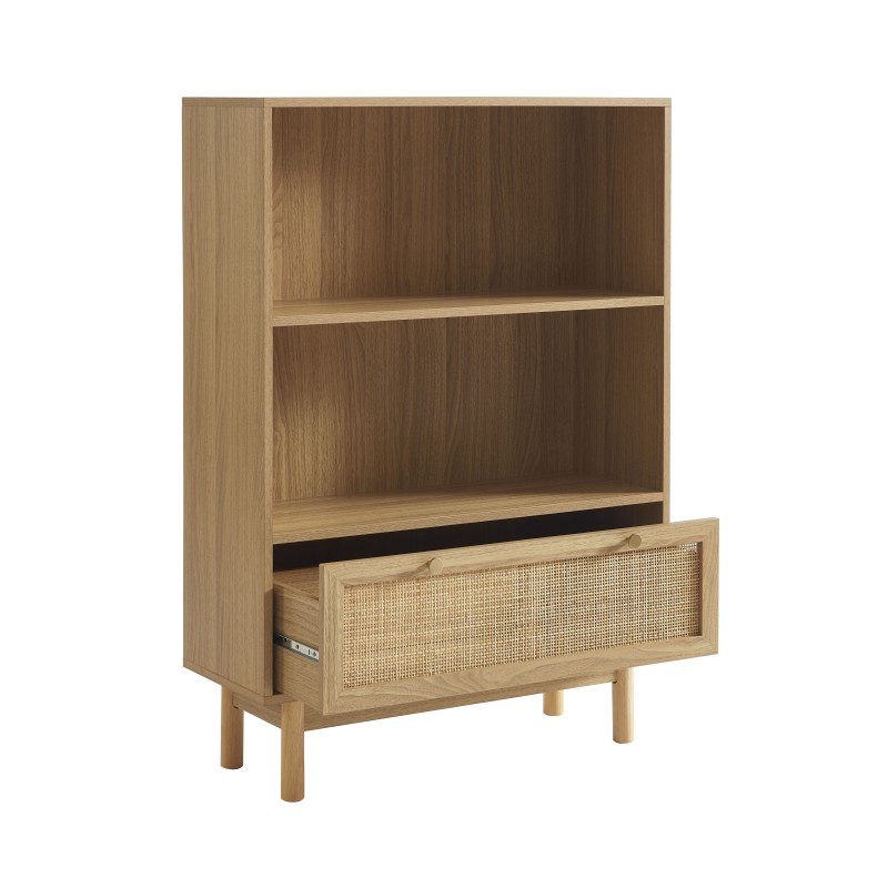 Bibliothèque HELENA effet chêne et cannage rotin 80cm