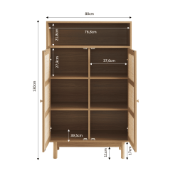 Buffet HELENA effet chêne et cannage rotin 2 portes 80 cm