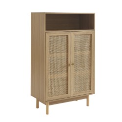 Buffet HELENA effet chêne et cannage rotin 2 portes 80 cm