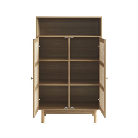 BAÏTA Credenza Helena Effetto Rovere E Cannage Rattan 2 Ante
