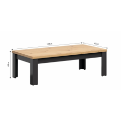 Table basse HESEN effet chêne et anthracite 130cm