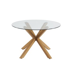 Table à manger ronde HARRY verre et effet chêne 120cm